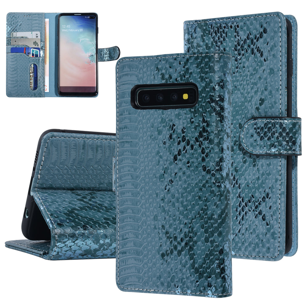 UNIQ Accessory Turquoise Slangenleer hoesje voor Galaxy S10 Plus - Book Case-Hoesjes-Ilumina Benelux