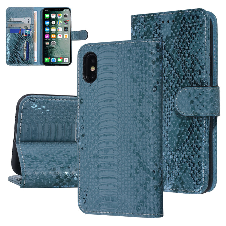 UNIQ Accessory Turquoise Slangenleer hoesje voor iPhone X-Xs - Book Case-Hoesjes-Ilumina Benelux