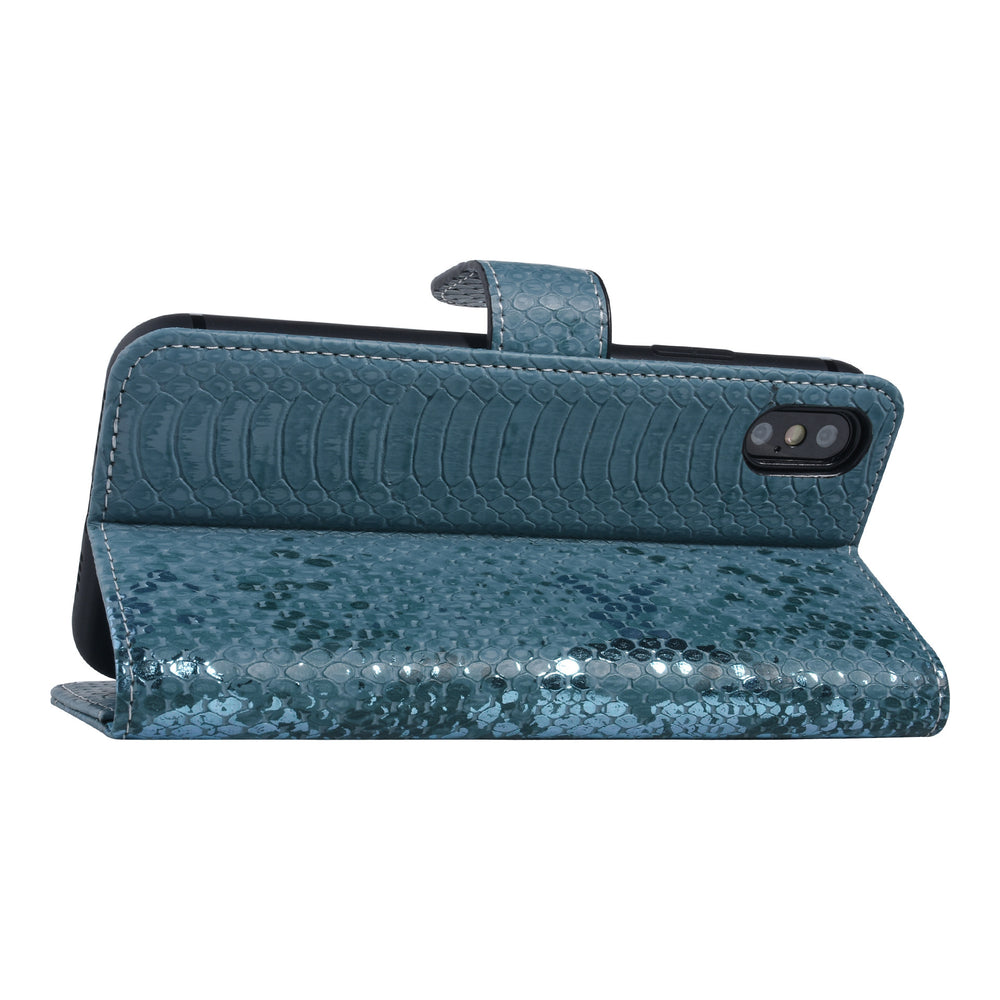 UNIQ Accessory Turquoise Slangenleer hoesje voor iPhone Xs Max - Book Case-Hoesjes-Ilumina Benelux
