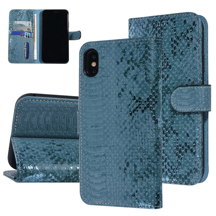 UNIQ Accessory Turquoise Slangenleer hoesje voor iPhone Xs Max - Book Case-Hoesjes-Ilumina Benelux