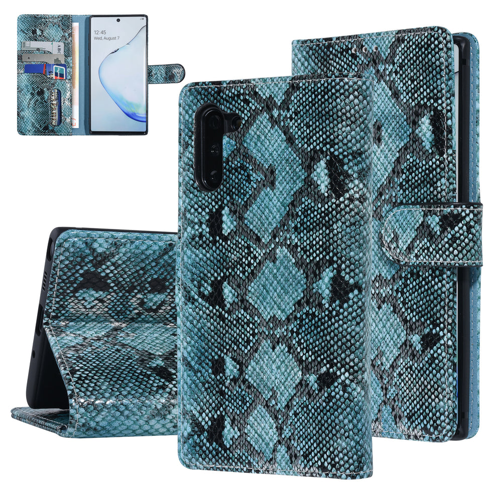 UNIQ Accessory Zwart en Blauw Slangenleer hoesje voor Galaxy Note 10 - Book Case(N970F)-Hoesjes-Ilumina Benelux