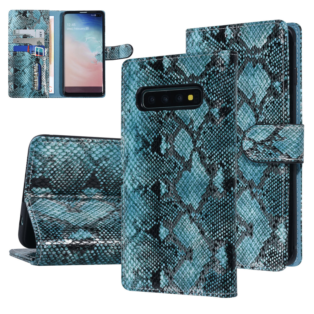 UNIQ Accessory Zwart en Blauw Slangenleer hoesje voor Galaxy S10 Plus - Book Case-Hoesjes-Ilumina Benelux