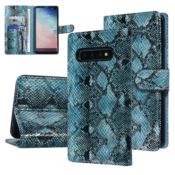 UNIQ Accessory Zwart en Blauw Slangenleer hoesje voor Galaxy S10 Plus - Book Case-Hoesjes-Ilumina Benelux