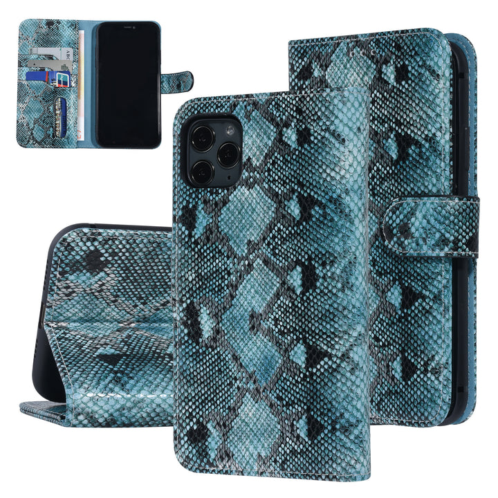 UNIQ Accessory Zwart en Blauw Slangenleer hoesje voor iPhone 11 Pro Max - Book Case-Hoesjes-Ilumina Benelux