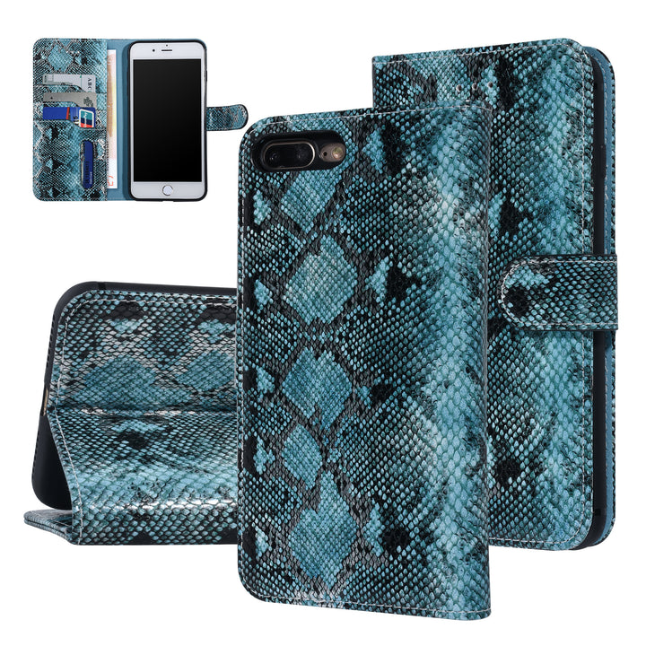 UNIQ Accessory Zwart en Blauw Slangenleer hoesje voor iPhone 7-8 Plus- Book Case-Hoesjes-Ilumina Benelux