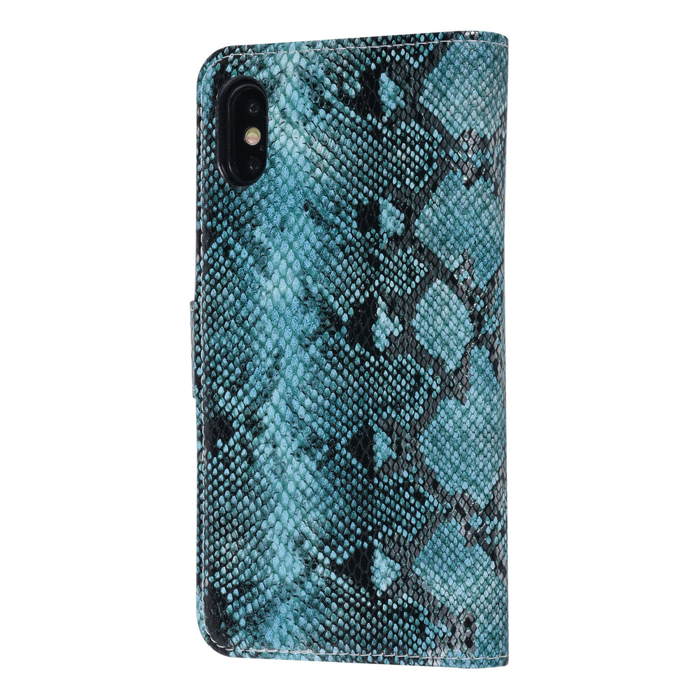 UNIQ Accessory Zwart en Blauw Slangenleer hoesje voor iPhone X-Xs - Book Case-Hoesjes-Ilumina Benelux