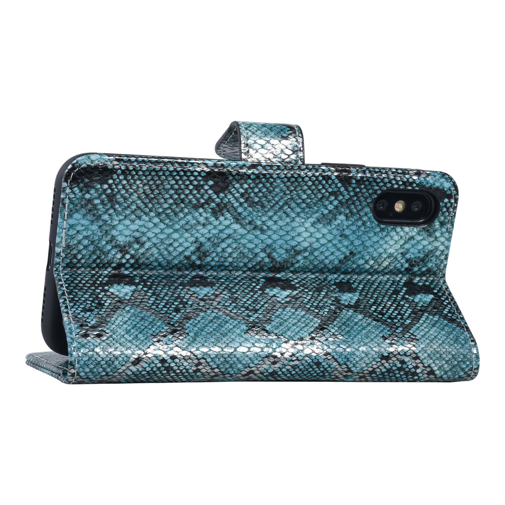 UNIQ Accessory Zwart en Blauw Slangenleer hoesje voor iPhone X-Xs - Book Case-Hoesjes-Ilumina Benelux