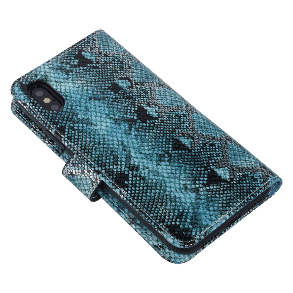 UNIQ Accessory Zwart en Blauw Slangenleer hoesje voor iPhone X-Xs - Book Case-Hoesjes-Ilumina Benelux