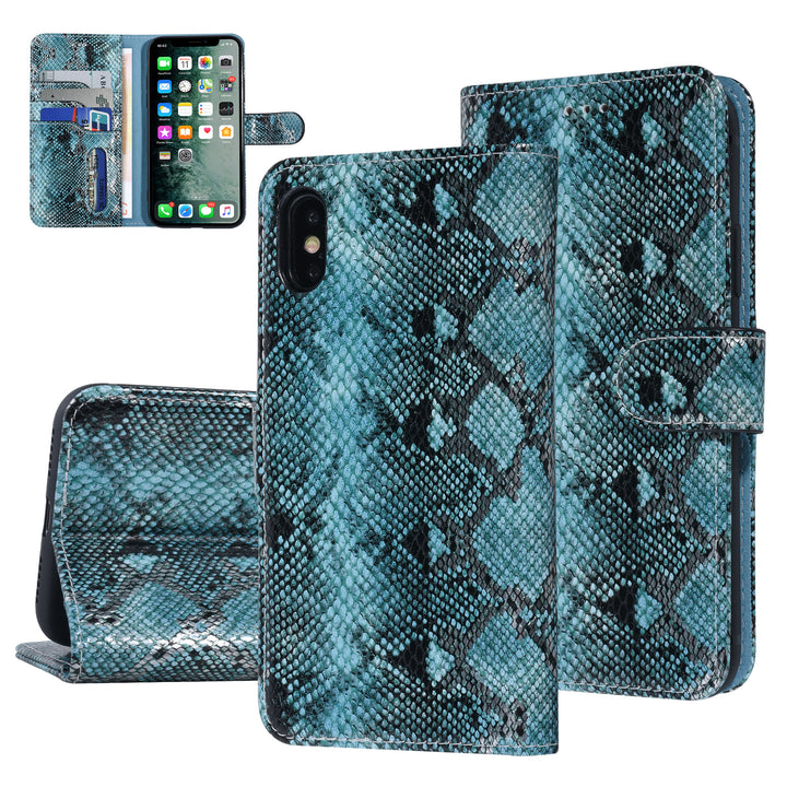 UNIQ Accessory Zwart en Blauw Slangenleer hoesje voor iPhone X-Xs - Book Case-Hoesjes-Ilumina Benelux