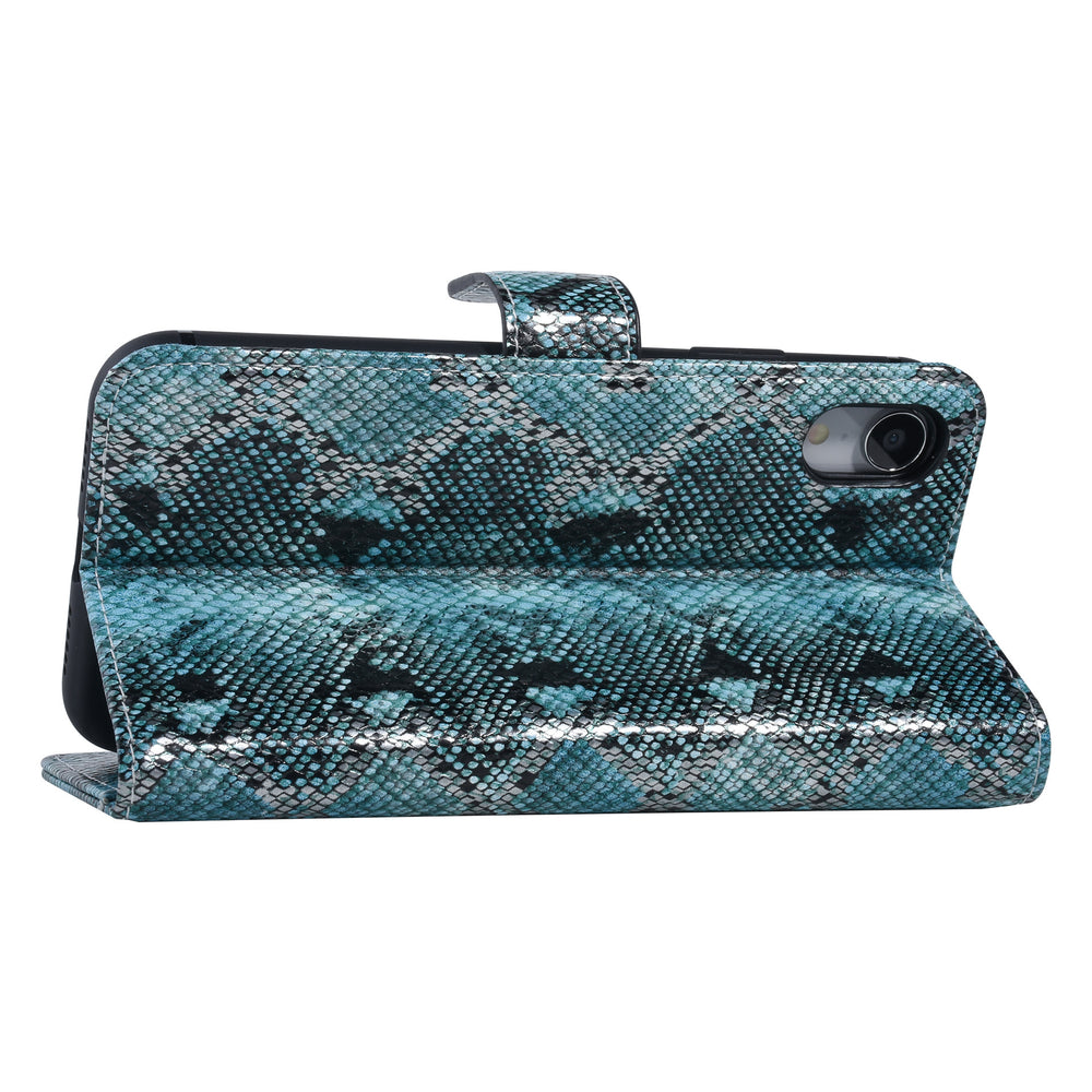 UNIQ Accessory Zwart en Blauw Slangenleer hoesje voor iPhone XR - Book Case-Hoesjes-Ilumina Benelux