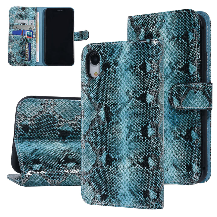UNIQ Accessory Zwart en Blauw Slangenleer hoesje voor iPhone XR - Book Case-Hoesjes-Ilumina Benelux