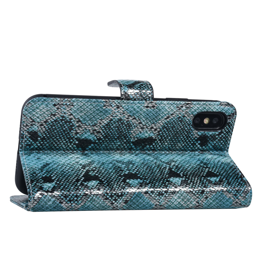 UNIQ Accessory Zwart en Blauw Slangenleer hoesje voor iPhone Xs Max - Book Case-Hoesjes-Ilumina Benelux