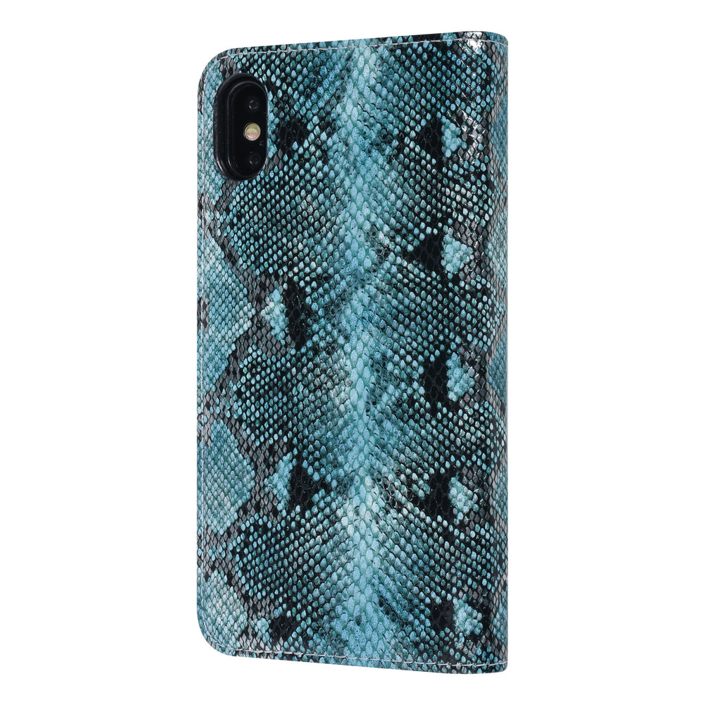 UNIQ Accessory Zwart en Blauw Slangenleer hoesje voor iPhone Xs Max - Book Case-Hoesjes-Ilumina Benelux
