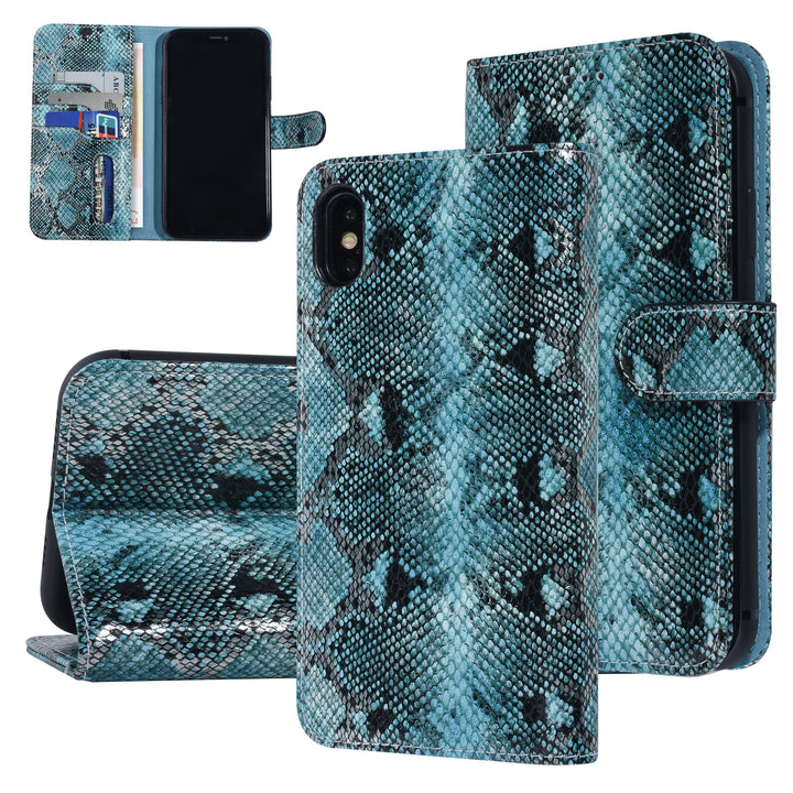 UNIQ Accessory Zwart en Blauw Slangenleer hoesje voor iPhone Xs Max - Book Case-Hoesjes-Ilumina Benelux