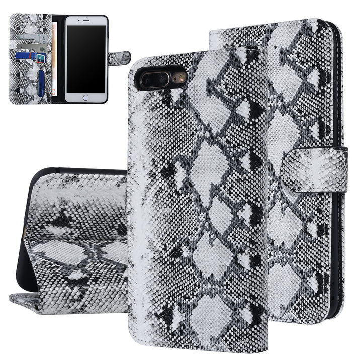 UNIQ Accessory Zwart en Wit Slangenleer hoesje voor iPhone 7-8 Plus - Book Case-Hoesjes-Ilumina Benelux