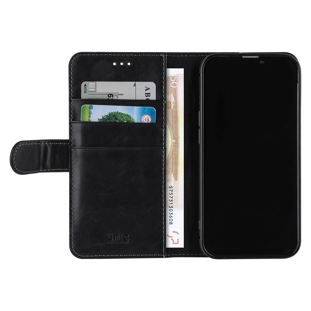 UNIQ Accessory Zwart hoesje voor iPhone 13 & 14 - Book Case - Pasjeshouder voor 3 pasjes - Magneetsluiting-Hoesjes-Ilumina Benelux