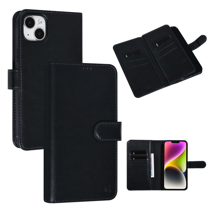 UNIQ Accessory Zwart iPhone 14 & 15 Plus Booktype Pasjeshouder voor 9 pasjes - Magneetsluiting-Hoesjes-Ilumina Benelux