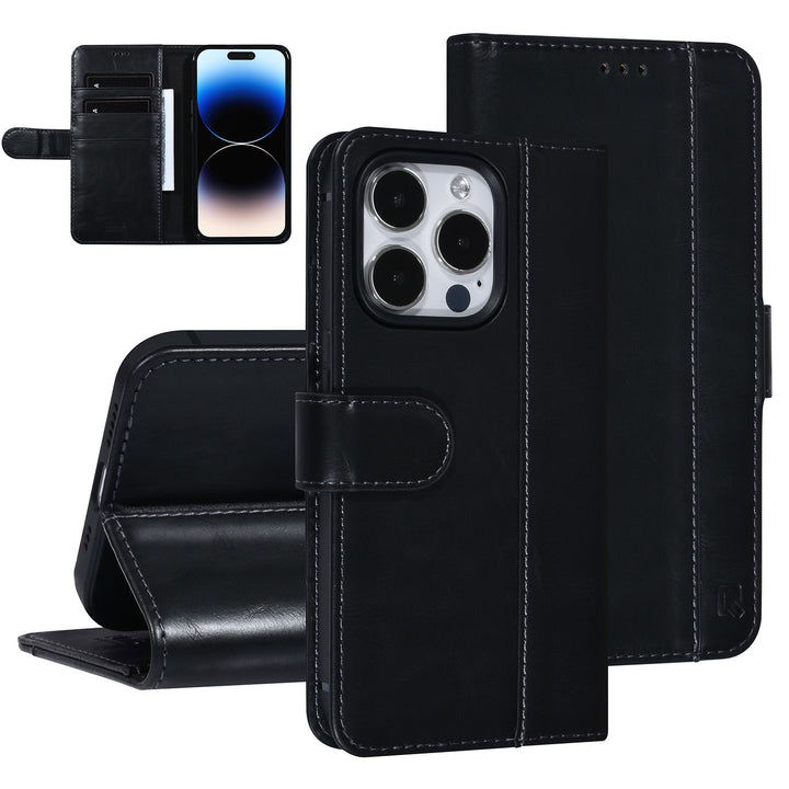 UNIQ Accessory Zwart iPhone 14 Pro Booktype Pasjeshouder voor 3 pasjes - Magneetsluiting-Hoesjes-Ilumina Benelux