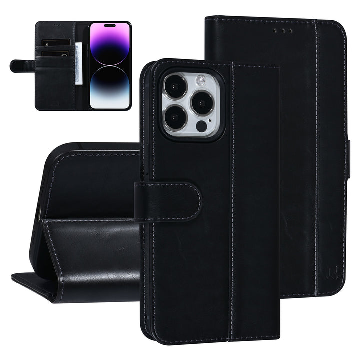 UNIQ Accessory Zwart iPhone 14 Pro Max Booktype Pasjeshouder voor 3 pasjes - Magneetsluiting-Hoesjes-Ilumina Benelux