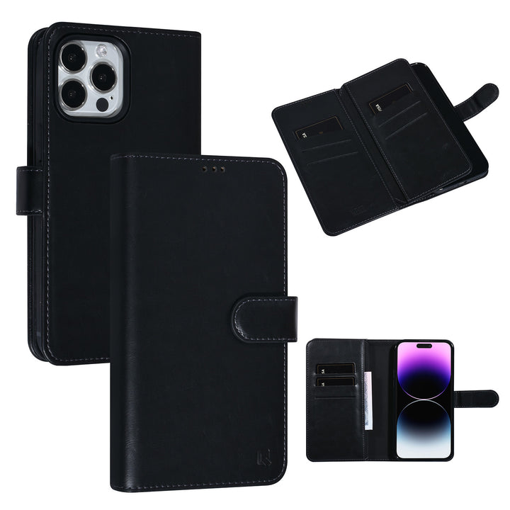 UNIQ Accessory Zwart iPhone 14 Pro Max Booktype Pasjeshouder voor 9 pasjes - Magneetsluiting-Hoesjes-Ilumina Benelux
