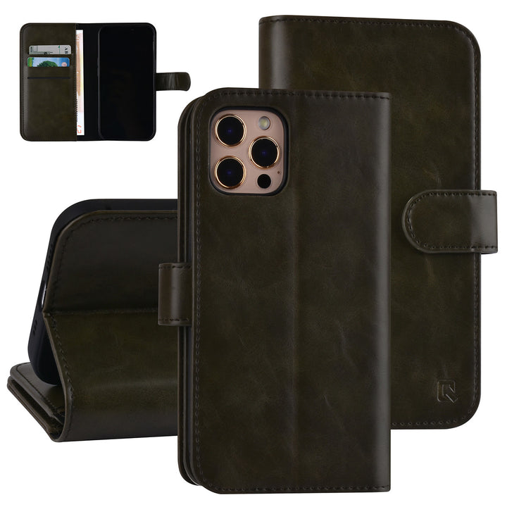 UNIQ Accessory iPhone 12 - 12 Pro Leren Book Case hoesje - DonkerGroen - Pasjeshouder voor 9 pasjes - Magneetsluiting-Hoesjes-Ilumina Benelux