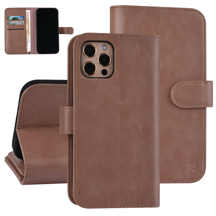 UNIQ Accessory iPhone 12 - 12 Pro Leren Book Case hoesje - Rosegold - Pasjeshouder voor 9 pasjes - Magneetsluiting-Hoesjes-Ilumina Benelux