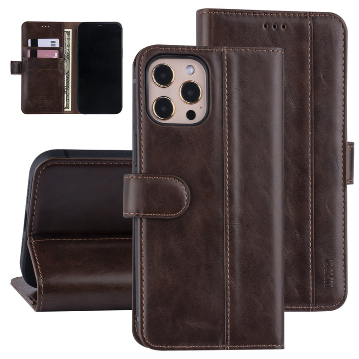 UNIQ Accessory iPhone 12 Pro Max Leren Book Case hoesje - DonkerBruin - Pasjeshouder voor 3 pasjes - Magneetsluiting-Hoesjes-Ilumina Benelux