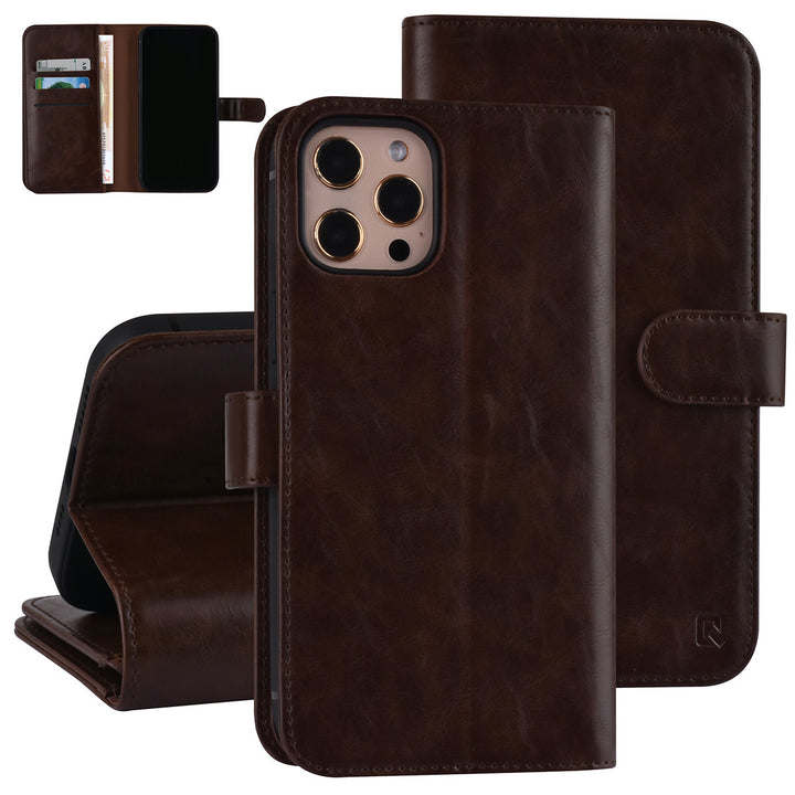 UNIQ Accessory iPhone 12 Pro Max Leren Book Case hoesje - DonkerBruin - Pasjeshouder voor 9 pasjes - Magneetsluiting-Hoesjes-Ilumina Benelux