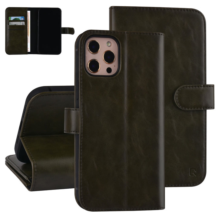UNIQ Accessory iPhone 12 Pro Max Leren Book Case hoesje - DonkerGroen - Pasjeshouder voor 9 pasjes - Magneetsluiting-Hoesjes-Ilumina Benelux