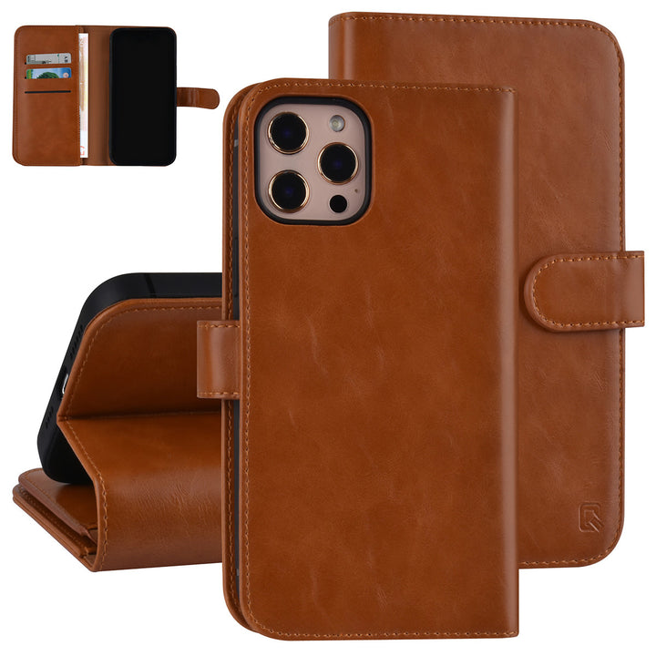 UNIQ Accessory iPhone 12 Pro Max Leren Book Case hoesje - Licht Bruin - Pasjeshouder voor 9 pasjes - Magneetsluiting-Hoesjes-Ilumina Benelux