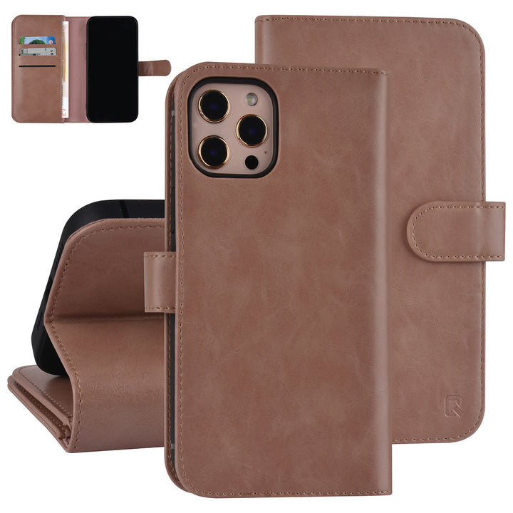UNIQ Accessory iPhone 12 Pro Max Leren Book Case hoesje - Rosegold - Pasjeshouder voor 9 pasjes - Magneetsluiting-Hoesjes-Ilumina Benelux