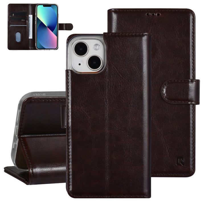 UNIQ Accessory iPhone 13 & 14 Book Case hoesje - Pasjeshouder voor 3 pasjes - Magneetsluiting - DonkerBruin-Hoesjes-Ilumina Benelux