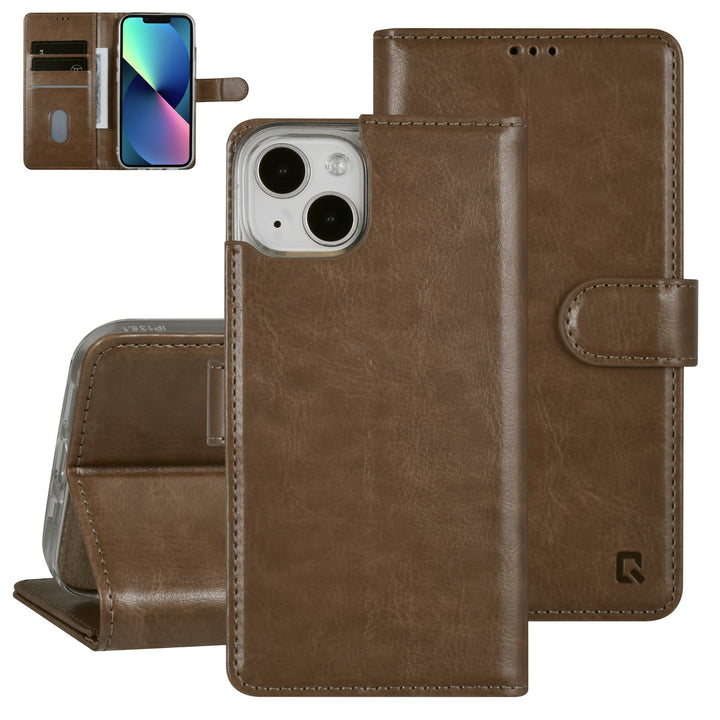 UNIQ Accessory iPhone 13 & 14 Book Case hoesje - Pasjeshouder voor 3 pasjes - Magneetsluiting - Goud-Hoesjes-Ilumina Benelux