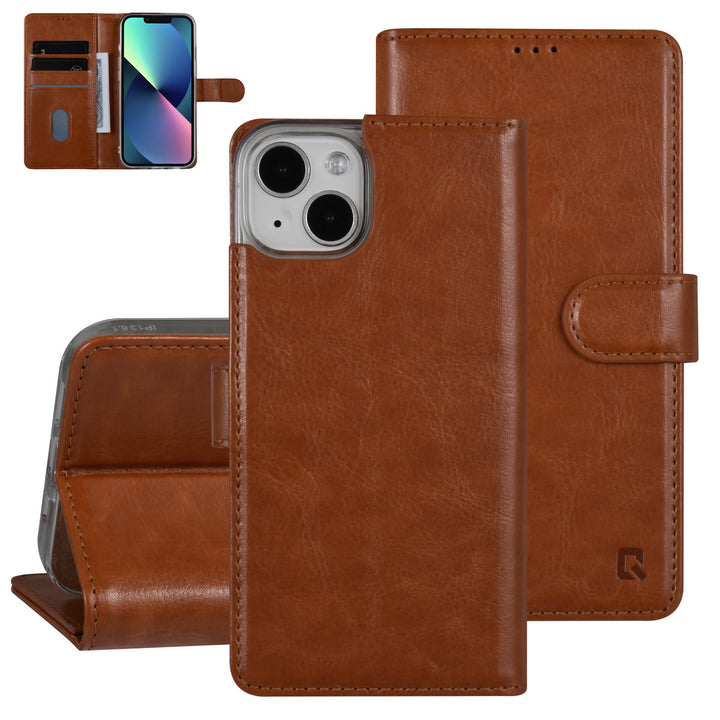UNIQ Accessory iPhone 13 & 14 Book Case hoesje - Pasjeshouder voor 3 pasjes - Magneetsluiting - LichtBruin-Hoesjes-Ilumina Benelux