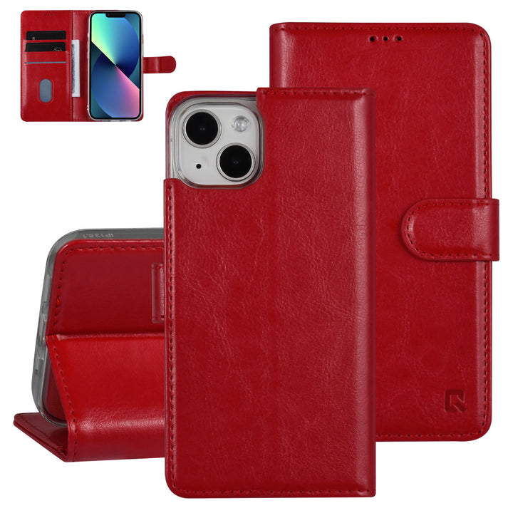 UNIQ Accessory iPhone 13 & 14 Book Case hoesje - Pasjeshouder voor 3 pasjes - Magneetsluiting - Rood-Hoesjes-Ilumina Benelux