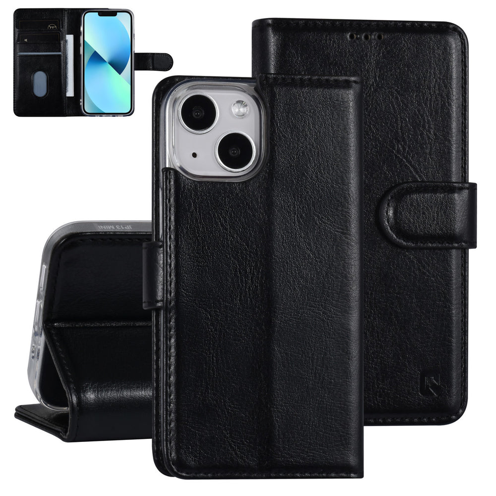 UNIQ Accessory iPhone 13 Mini Book Case hoesje - Pasjeshouder voor 3 pasjes - Magneetsluiting - Zwart-Hoesjes-Ilumina Benelux