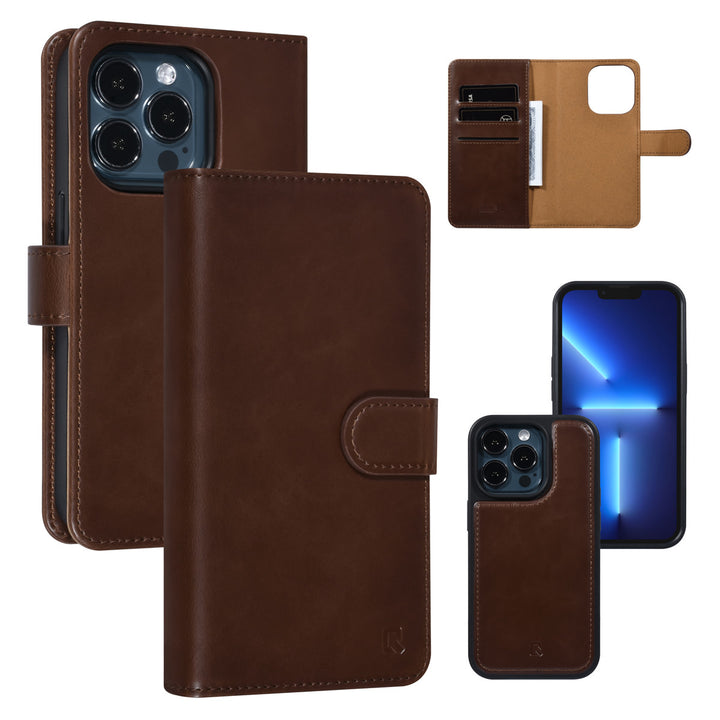 UNIQ Accessory iPhone 13 Pro 2 in 1 Booktype en Backcover Pasjeshouder - Bruin-Hoesjes-Ilumina Benelux
