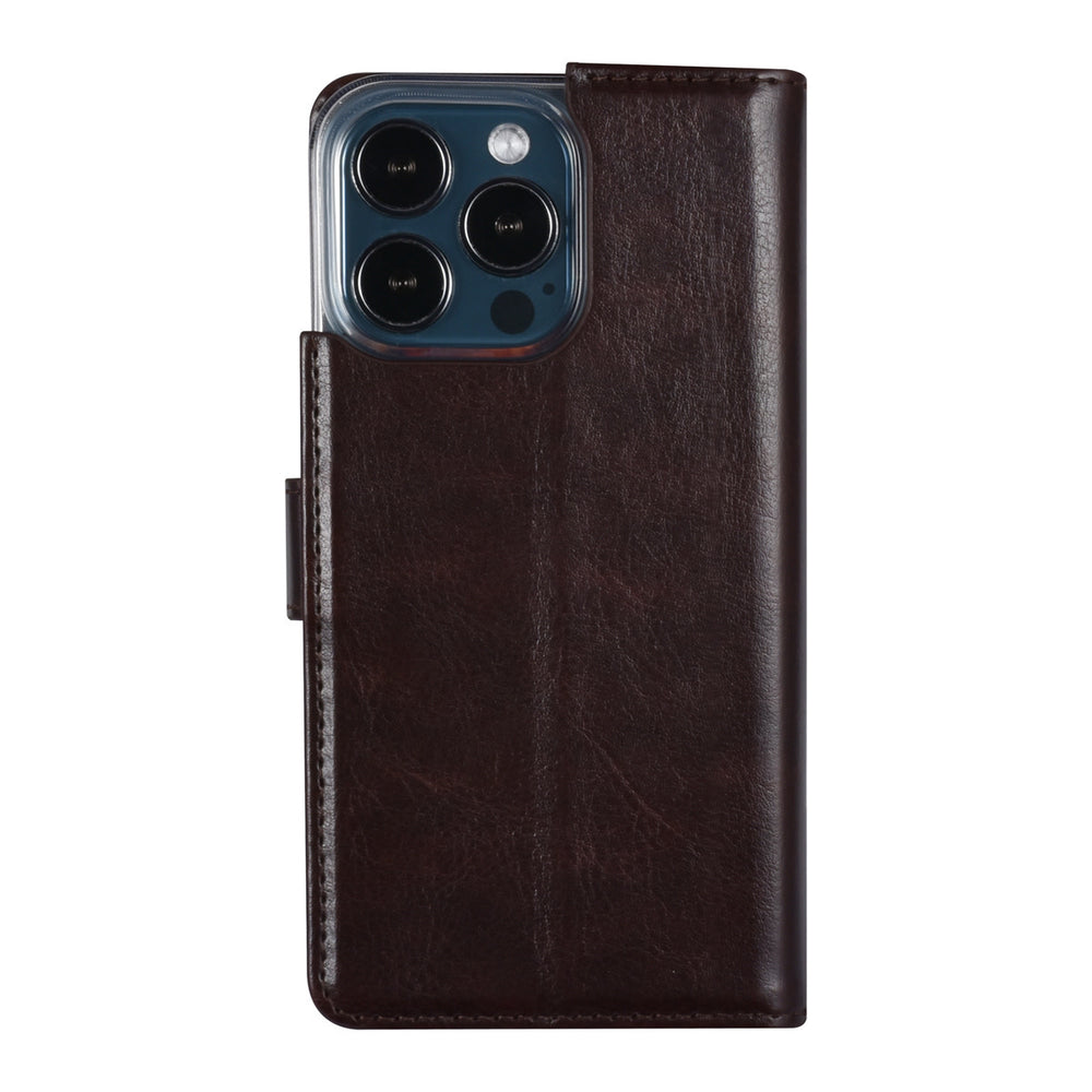 UNIQ Accessory iPhone 13 Pro Book Case hoesje - Pasjeshouder voor 3 pasjes - Magneetsluiting - DonkerBruin-Hoesjes-Ilumina Benelux
