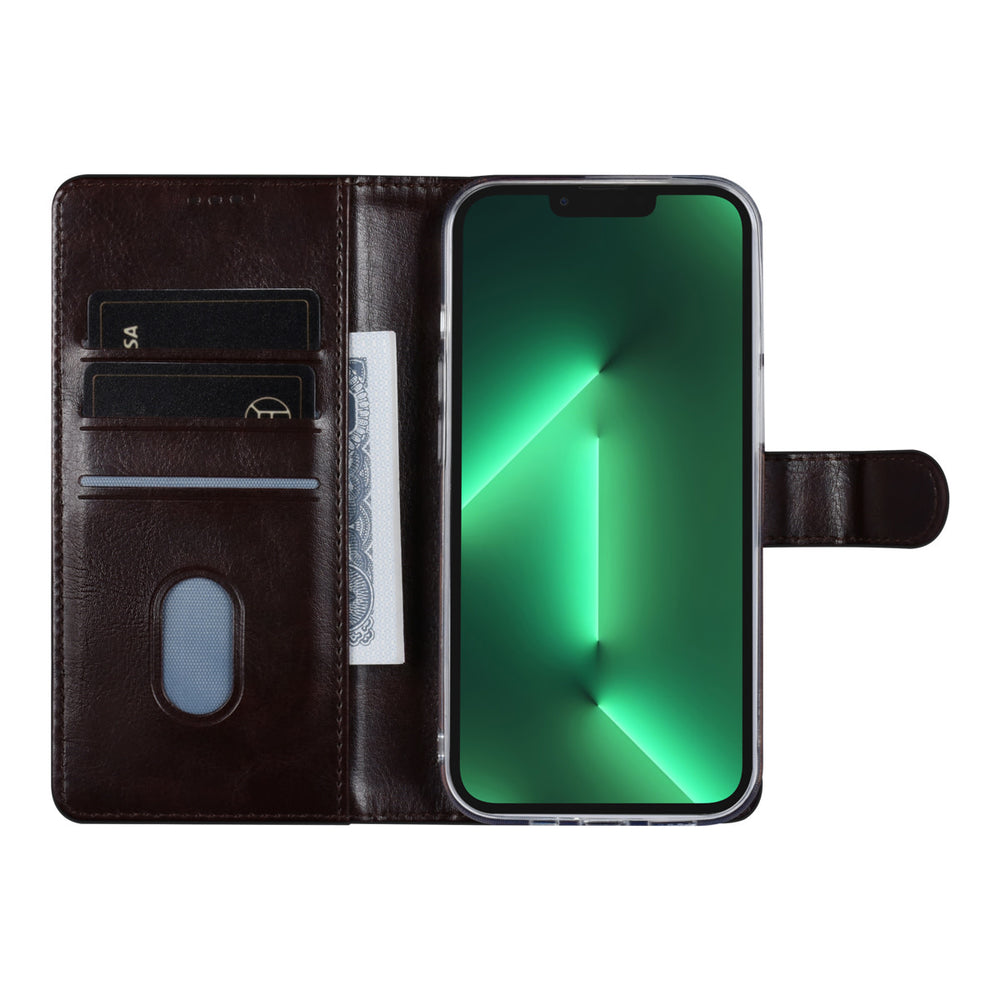 UNIQ Accessory iPhone 13 Pro Book Case hoesje - Pasjeshouder voor 3 pasjes - Magneetsluiting - DonkerBruin-Hoesjes-Ilumina Benelux