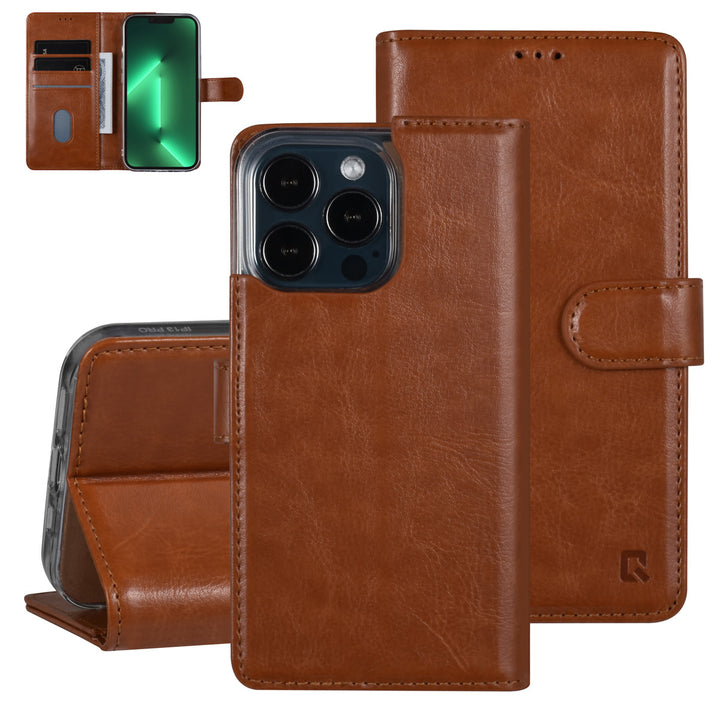 UNIQ Accessory iPhone 13 Pro Book Case hoesje - Pasjeshouder voor 3 pasjes - Magneetsluiting - LichtBruin-Hoesjes-Ilumina Benelux