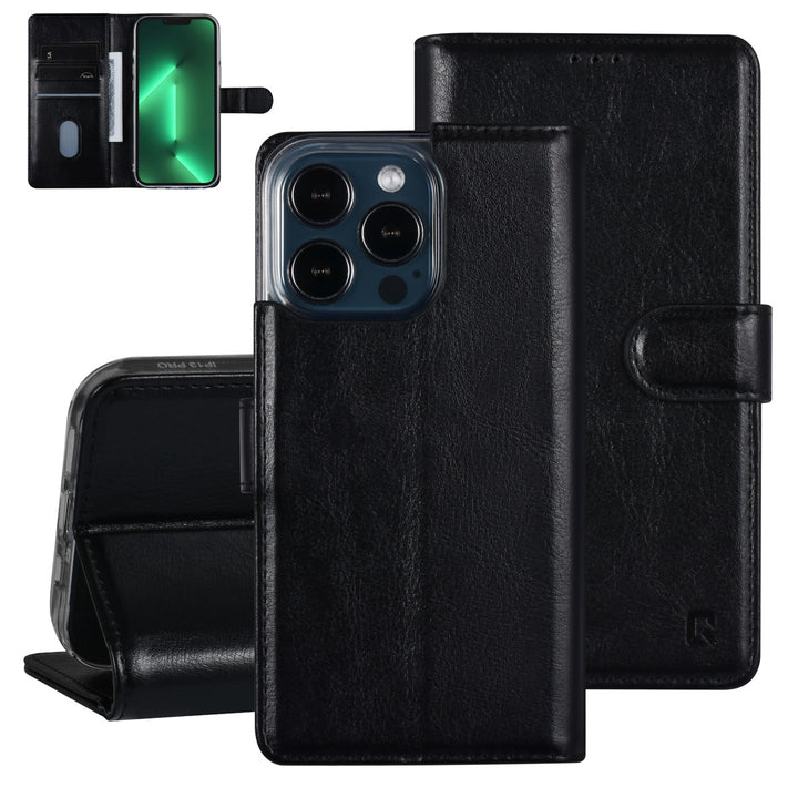 UNIQ Accessory iPhone 13 Pro Book Case hoesje - Pasjeshouder voor 3 pasjes - Magneetsluiting - Zwart-Hoesjes-Ilumina Benelux