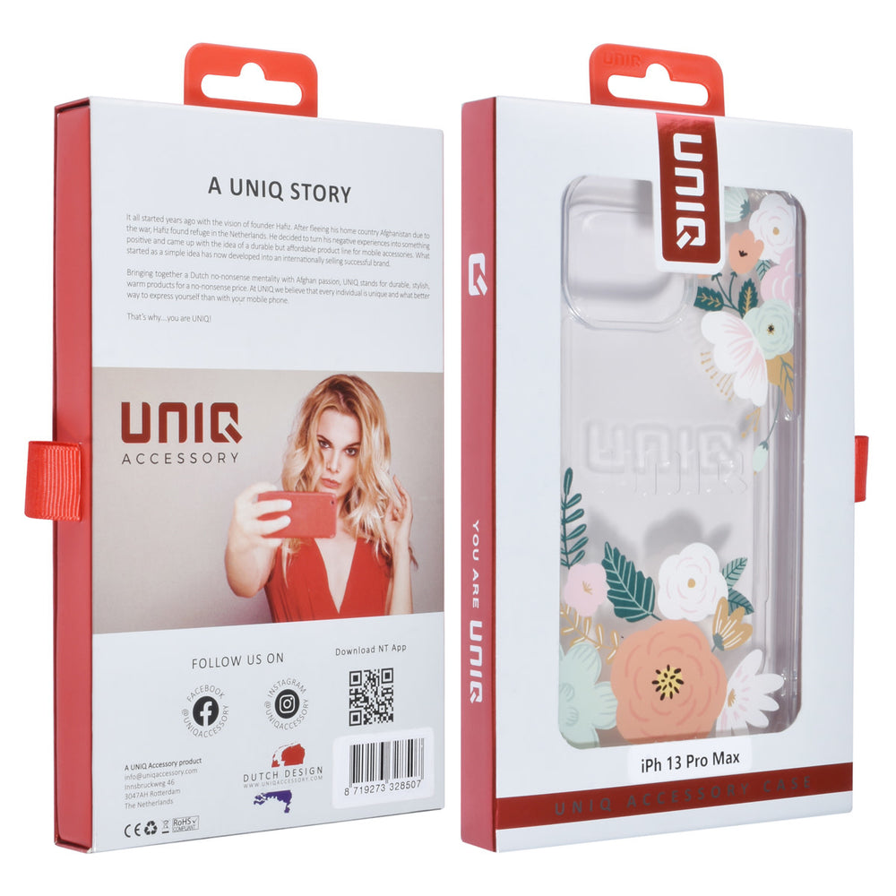 UNIQ Accessory iPhone 13 Pro Max Backcover hoesje - Transparant - Floral Print 1-Hoesjes-Ilumina Benelux
