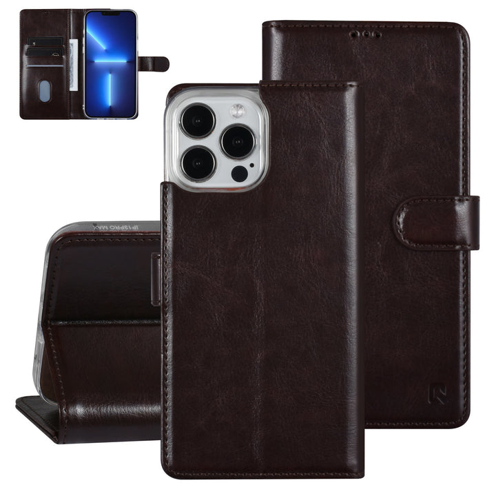 UNIQ Accessory iPhone 13 Pro Max Book Case hoesje - Pasjeshouder voor 3 pasjes - Magneetsluiting - DonkerBruin-Hoesjes-Ilumina Benelux