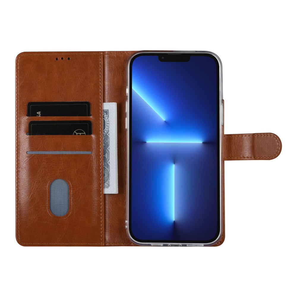 UNIQ Accessory iPhone 13 Pro Max Book Case hoesje - Pasjeshouder voor 3 pasjes - Magneetsluiting - LichtBruin-Hoesjes-Ilumina Benelux