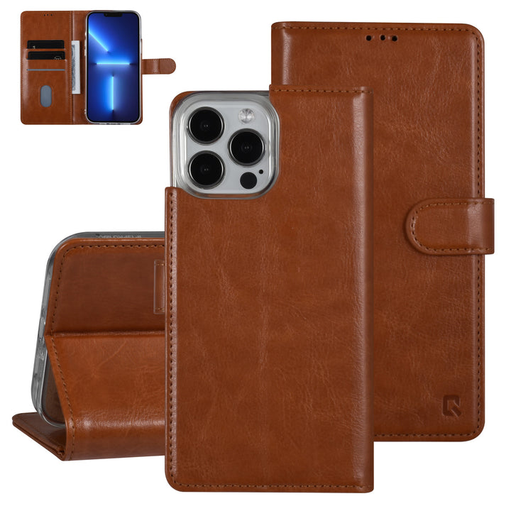 UNIQ Accessory iPhone 13 Pro Max Book Case hoesje - Pasjeshouder voor 3 pasjes - Magneetsluiting - LichtBruin-Hoesjes-Ilumina Benelux