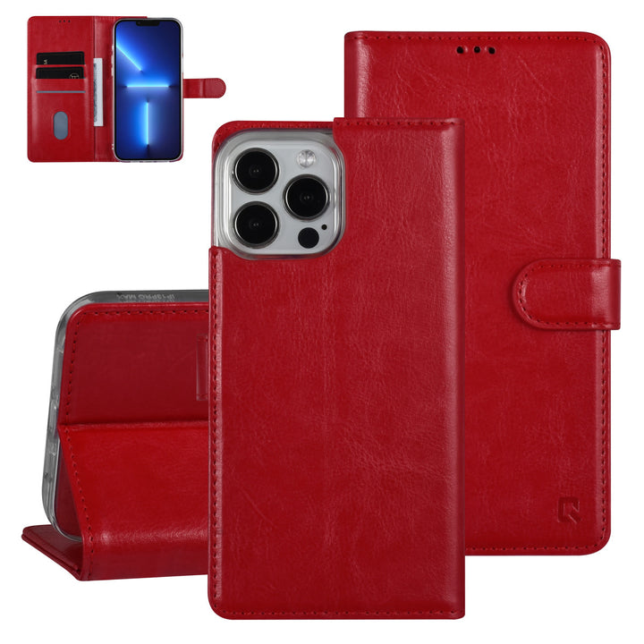 UNIQ Accessory iPhone 13 Pro Max Book Case hoesje - Pasjeshouder voor 3 pasjes - Magneetsluiting - Rood-Hoesjes-Ilumina Benelux