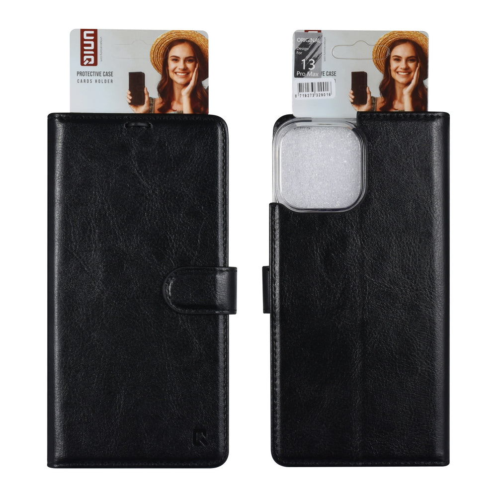 UNIQ Accessory iPhone 13 Pro Max Book Case hoesje - Pasjeshouder voor 3 pasjes - Magneetsluiting - Zwart-Hoesjes-Ilumina Benelux