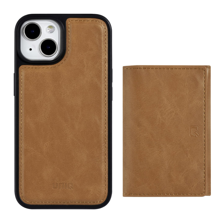 UNIQ Accessory iPhone 14 & 13 Backcover hoesje - met afneembare Pasjeshouder - LichtBruin-Hoesjes-Ilumina Benelux