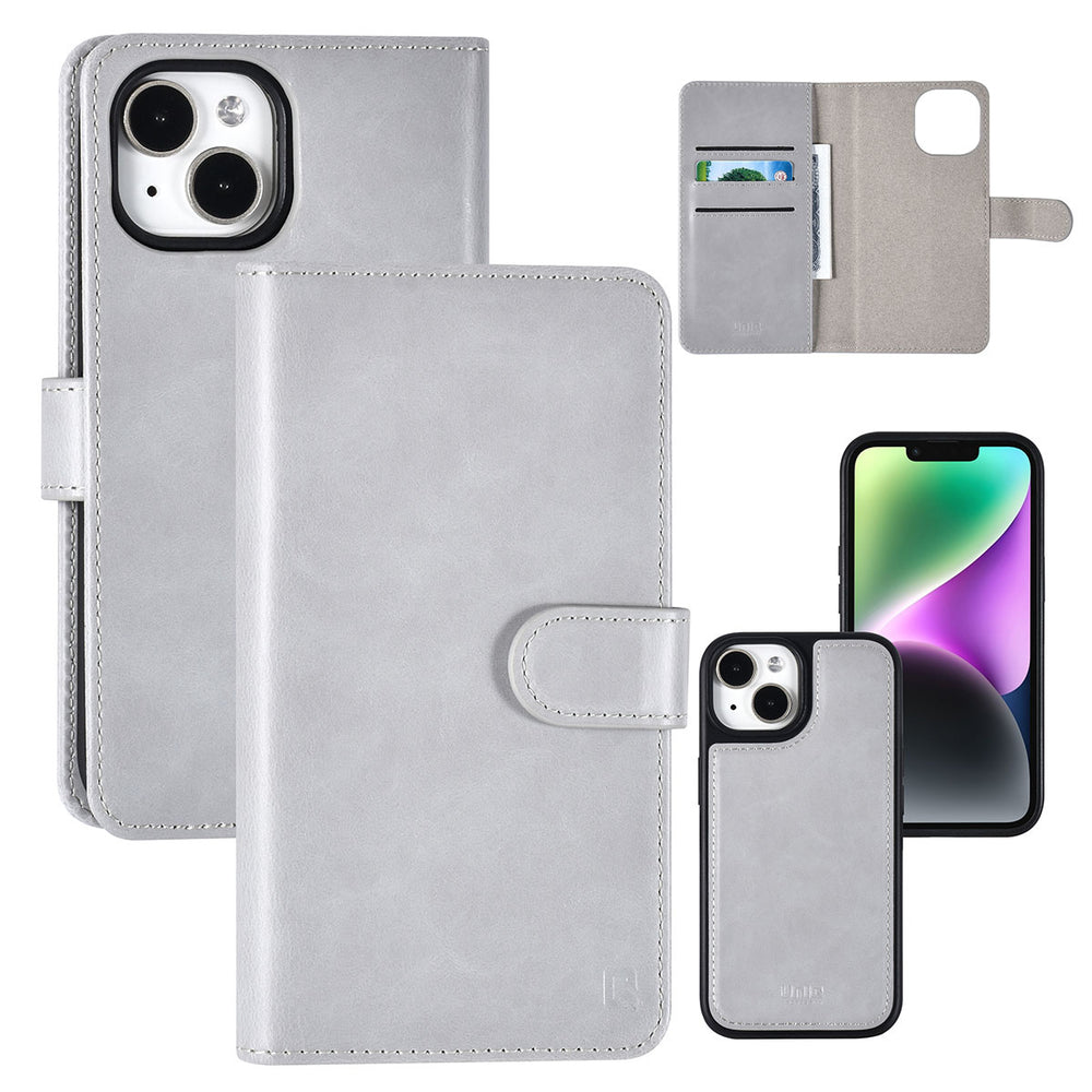 UNIQ Accessory iPhone 14 & 13 Book Case hoesje Pasjeshouder - Grijs-Hoesjes-Ilumina Benelux