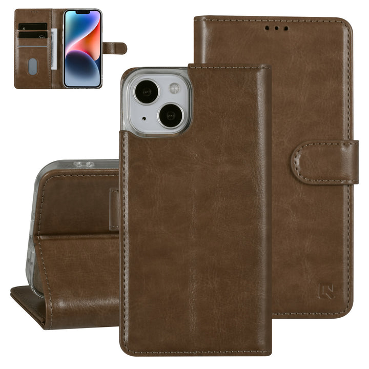 UNIQ Accessory iPhone 14 & 13 Book Case hoesje - Pasjeshouder voor 3 pasjes - Magneetsluiting - Hanger - Goud-Hoesjes-Ilumina Benelux